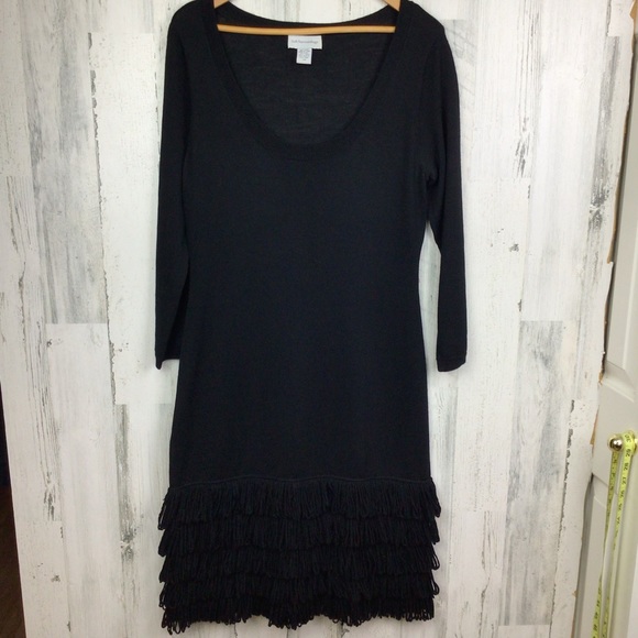 Soft Surroundings Sweater Dress Med Tall Black Theodora Fringe Wool Blend Long - Picture 2 of 8